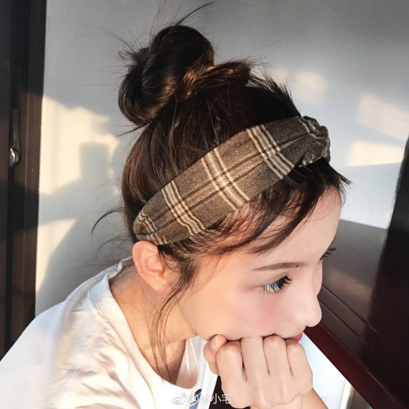 Womens-Vogue-Plaid-Printting-Headband-Adjustable-Good-Elastic-Stripe-Hair-Band-1331682