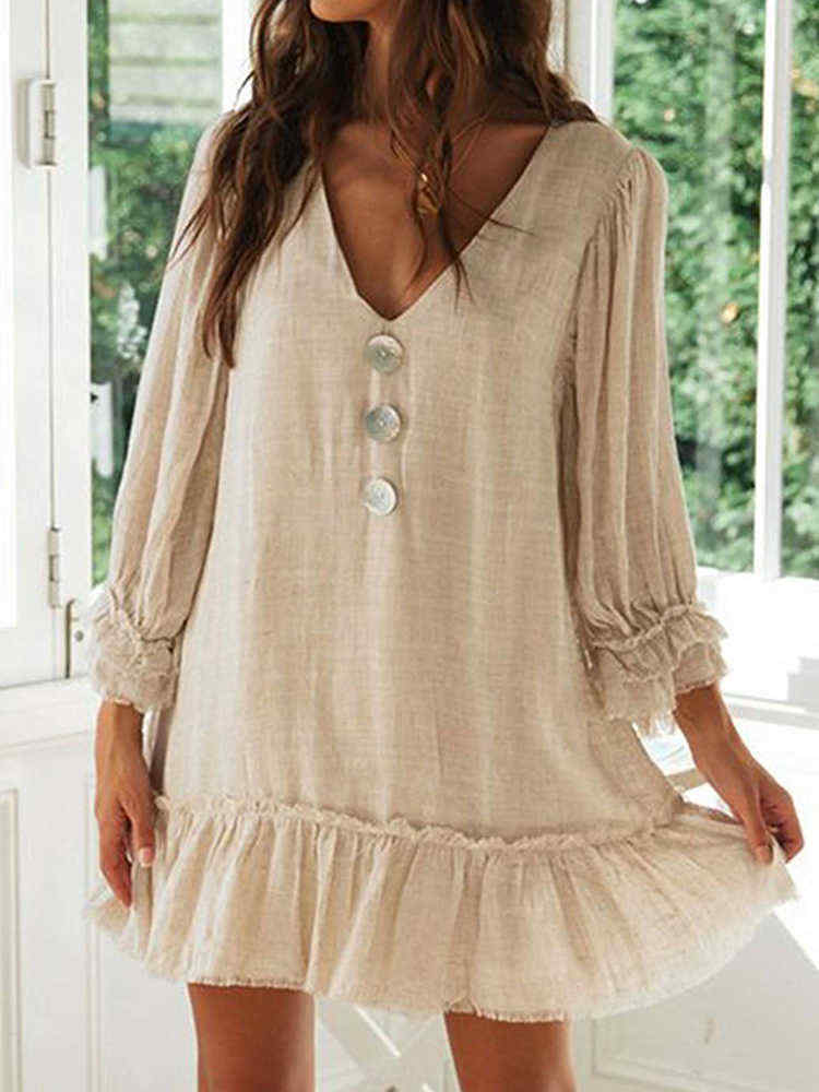 Casual-Solid-Color-Lace-V-neck-Long-Sleeve-Dress-1535193