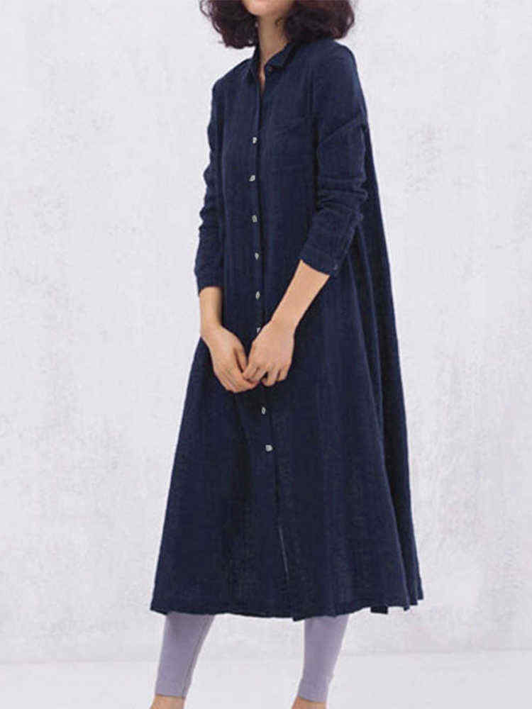 Casual-Solid-Color-Pocket-Long-Sleeve-Button-Dress-1527698