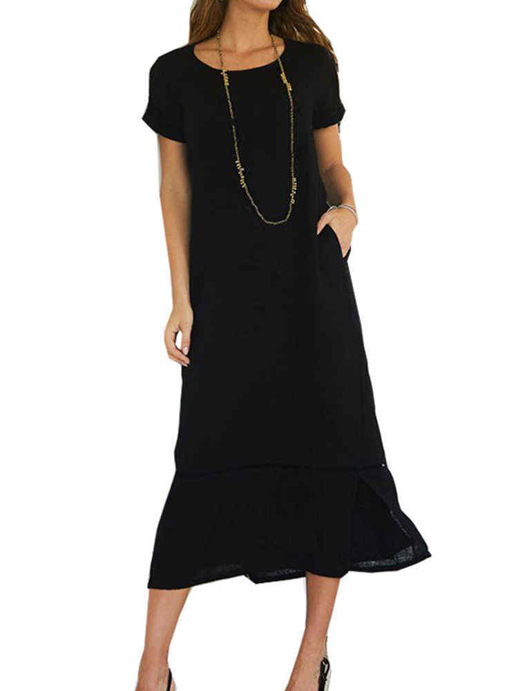 Casual-Solid-Color-Short-Sleeve-Split-Hem-Dress-1536140