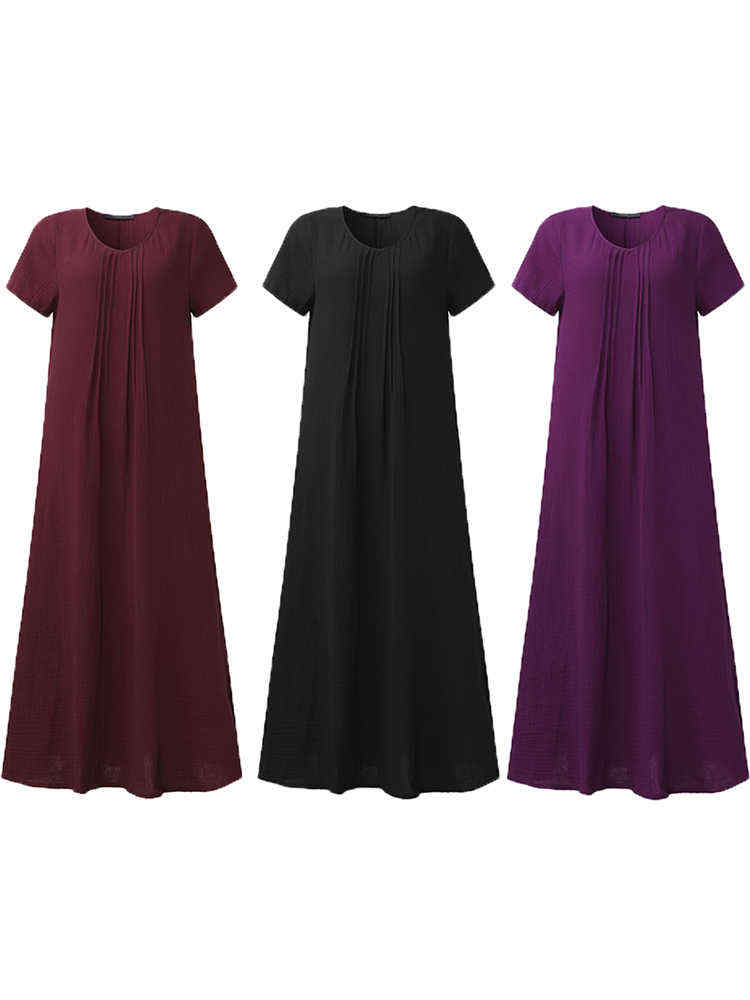 Casual-Vintage-Pleat-Pure-Color-Maxi-Dress-1130655