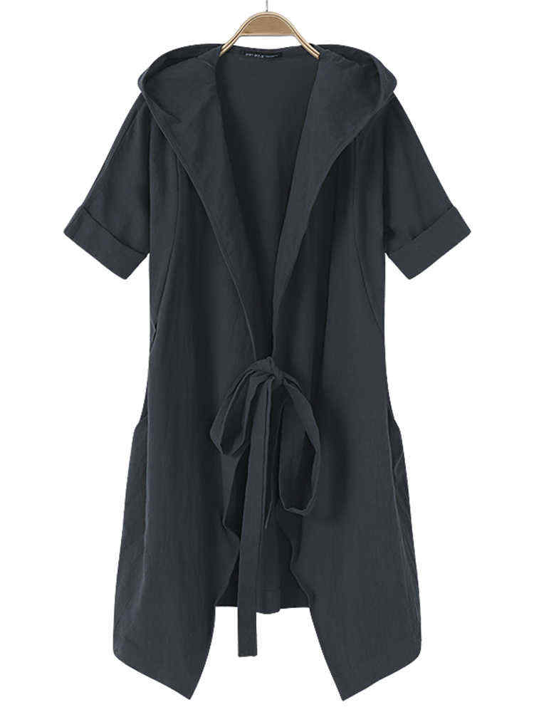 Casual-Women-Half-Sleeve-Hooded-Waistband-Coats-1220086
