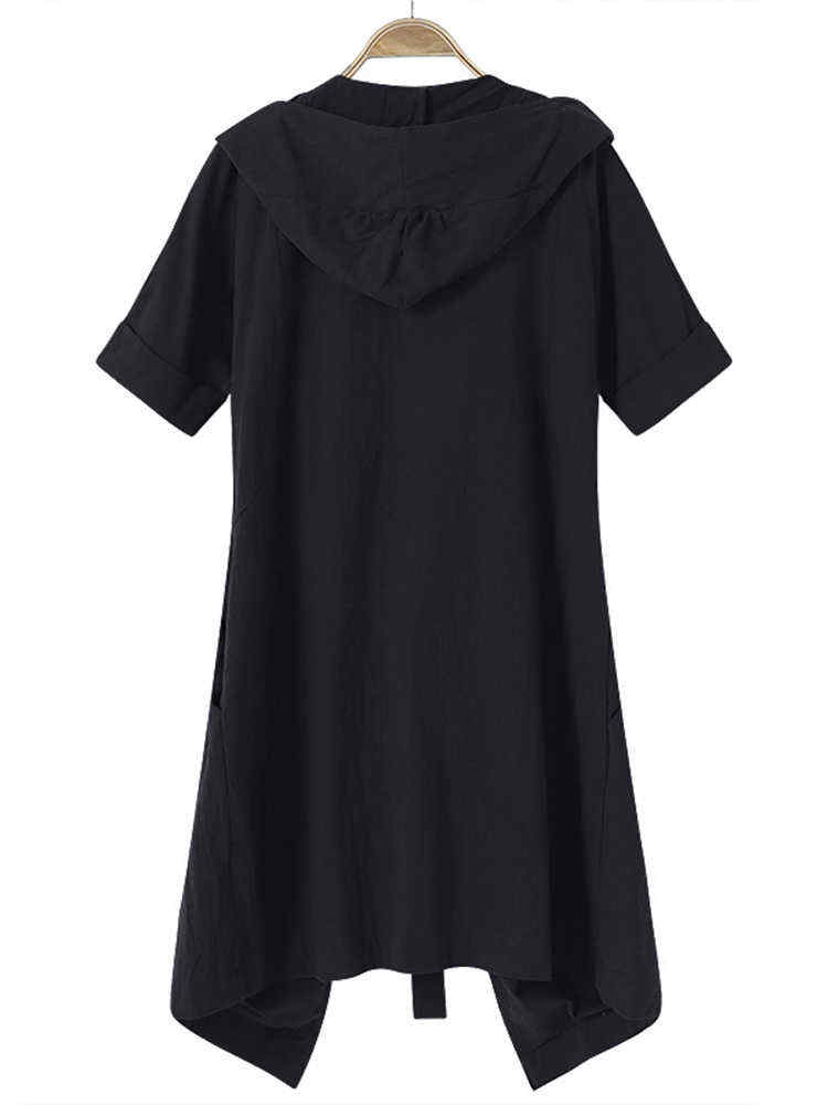Casual-Women-Half-Sleeve-Hooded-Waistband-Coats-1220086