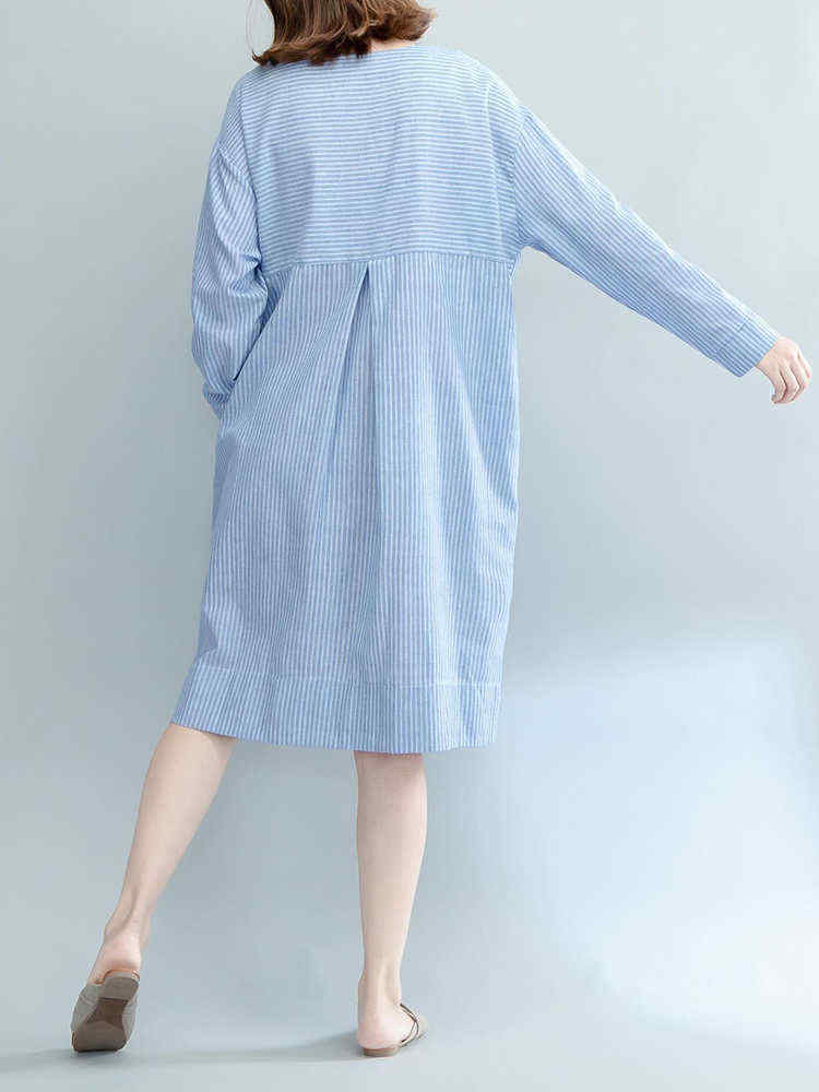 Casual-Women-Loose-Blue-and-White-Striped-Dresses-1193222