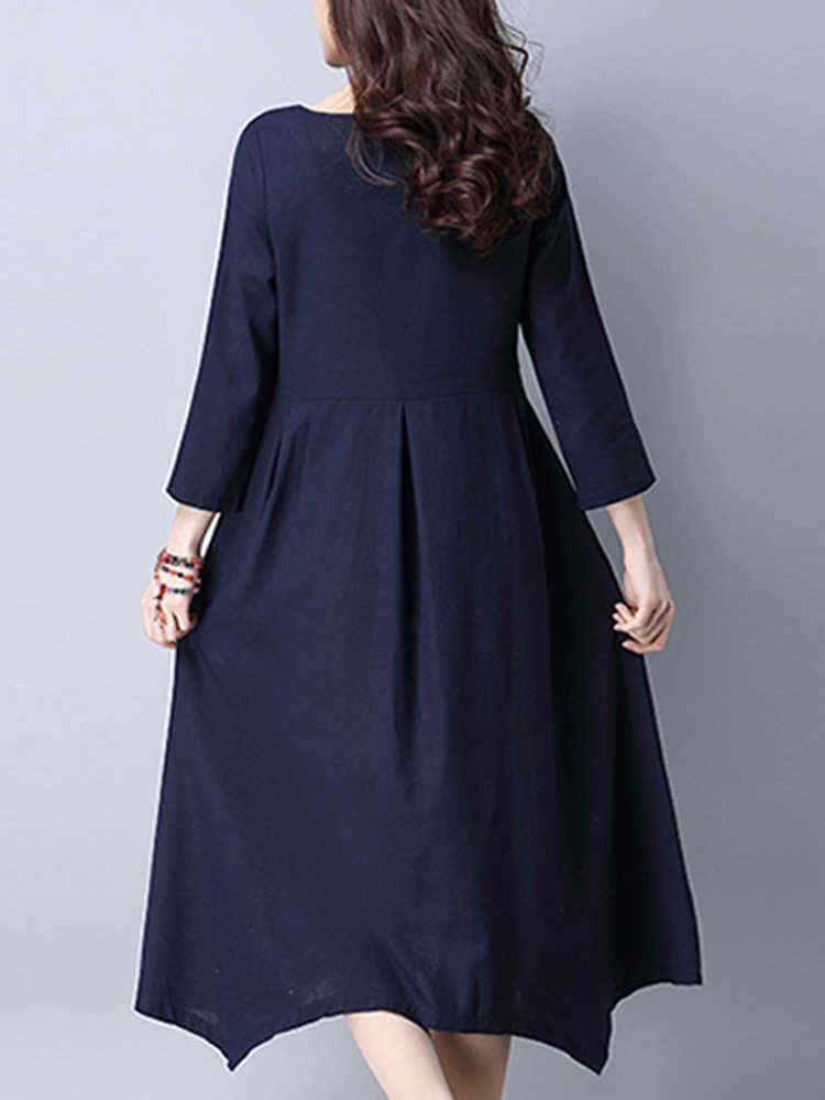 Casual-Women-Pure-Color-Long-Sleeve-Dress-1267814