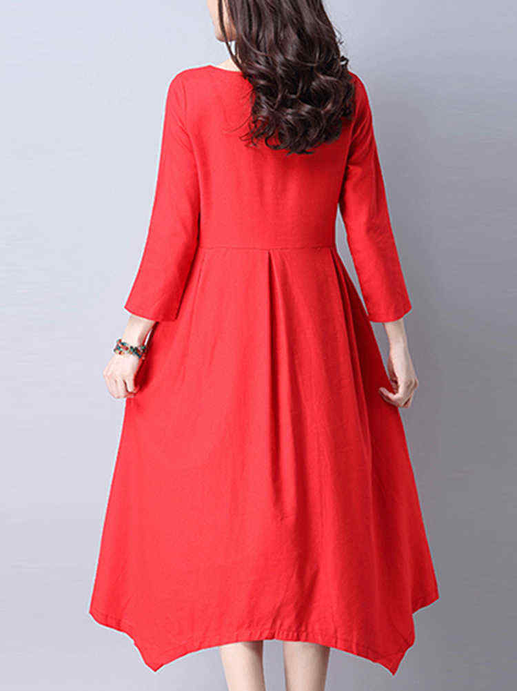 Casual-Women-Pure-Color-Long-Sleeve-Dress-1267814