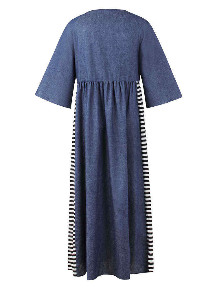Elegant-Women-Stripe-Patchwork-Crew-Neck-Long-Dress-1414405