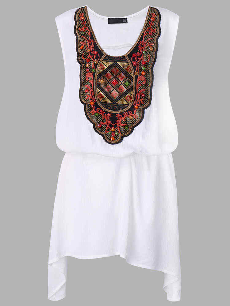 L-5XL-Ethnic-Style-Women-Embroidery-Stitching-High-Low-Mini-Dress-1061503