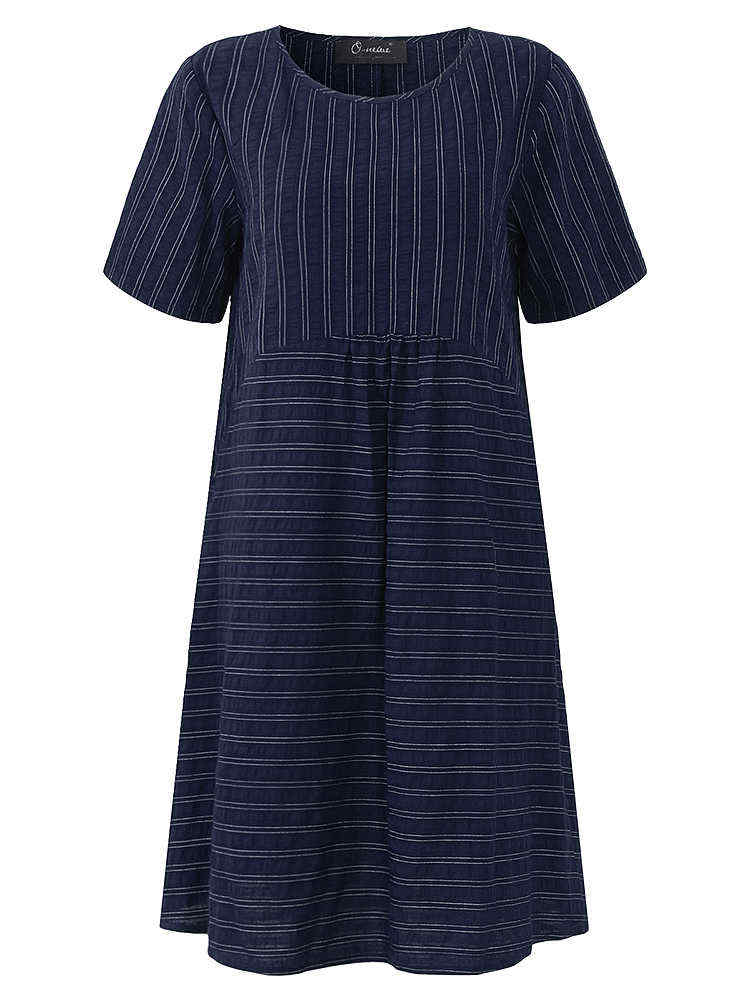 O-NEWE-Casual-Women-Stripe-Short-Sleeve-Dress-1182069