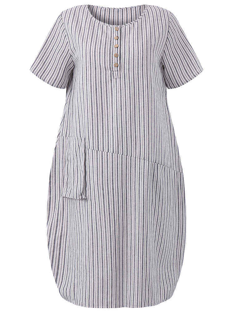 O-NEWE-Casual-Women-Striped-Pockets-Asymmetrical-Dress-1183626