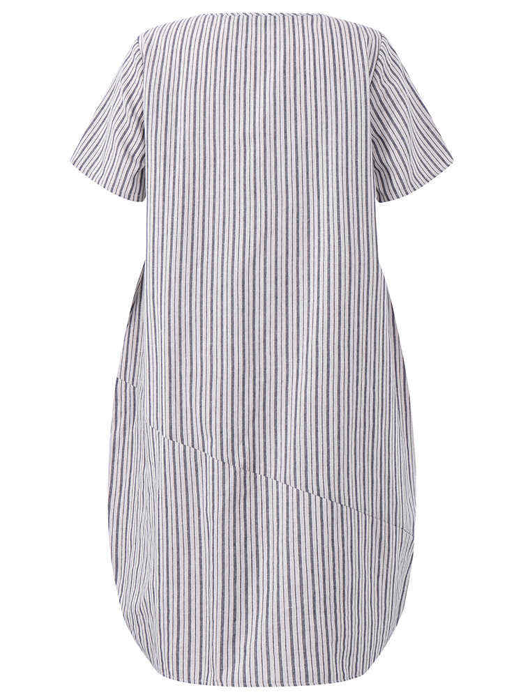 O-NEWE-Casual-Women-Striped-Pockets-Asymmetrical-Dress-1183626