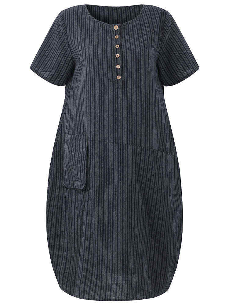 O-NEWE-Casual-Women-Striped-Pockets-Asymmetrical-Dress-1183626