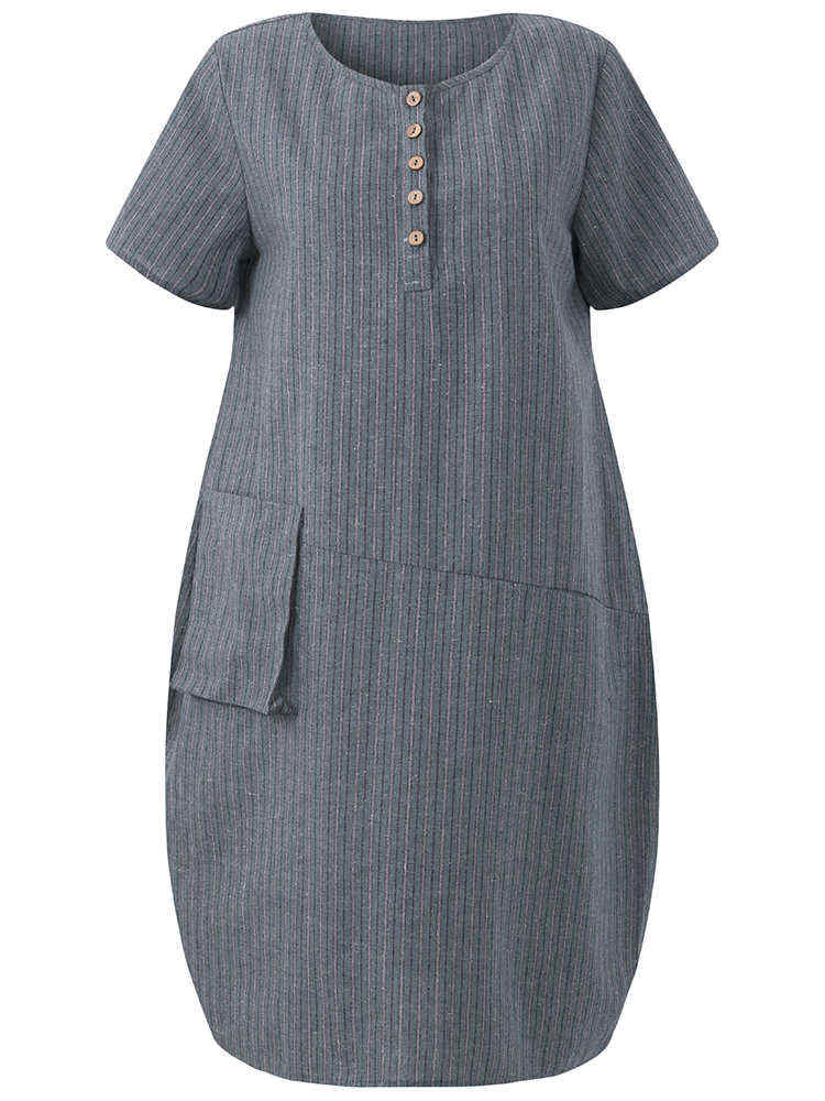 O-NEWE-Casual-Women-Striped-Pockets-Asymmetrical-Dress-1183626