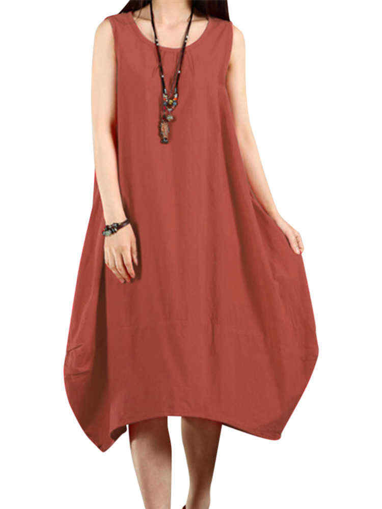 O-Newe-Casual-Women-Solid-Sleeveless-Pockets-Lantern-Dress-1138556