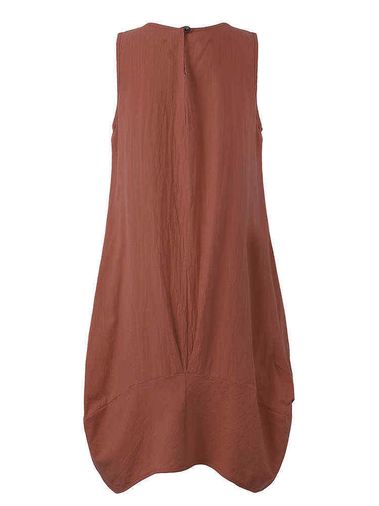 O-Newe-Casual-Women-Solid-Sleeveless-Pockets-Lantern-Dress-1138556