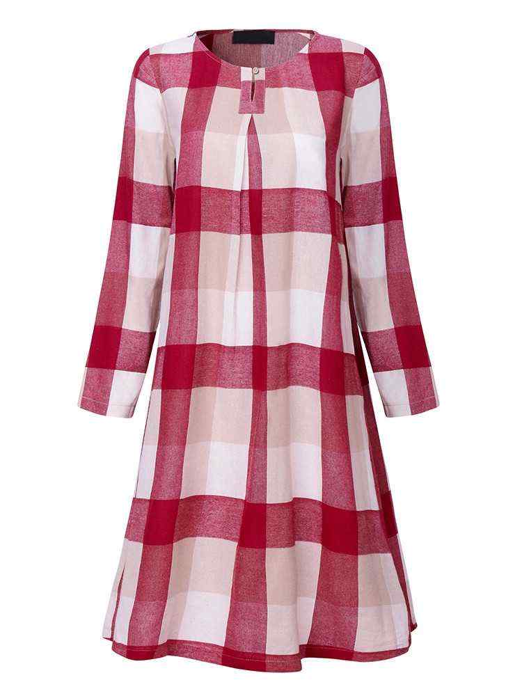 O-Newe-Plus-Size-Women-Plaid-O-Neck-Dress-1187960