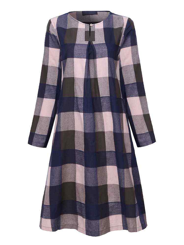 O-Newe-Plus-Size-Women-Plaid-O-Neck-Dress-1187960