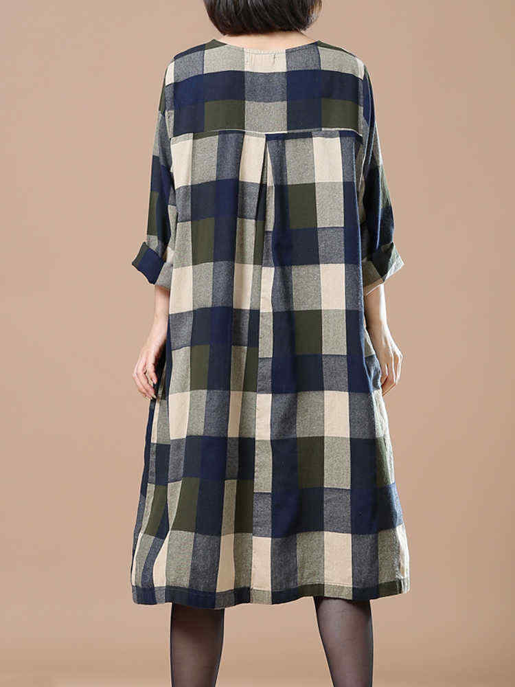 O-Newe-Plus-Size-Women-Plaid-O-Neck-Dress-1187960