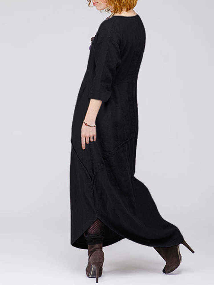 Plus-Size-Baggy-Crew-Neck-Long-Sleeve-Patchwork-Maxi-Dress-1398104