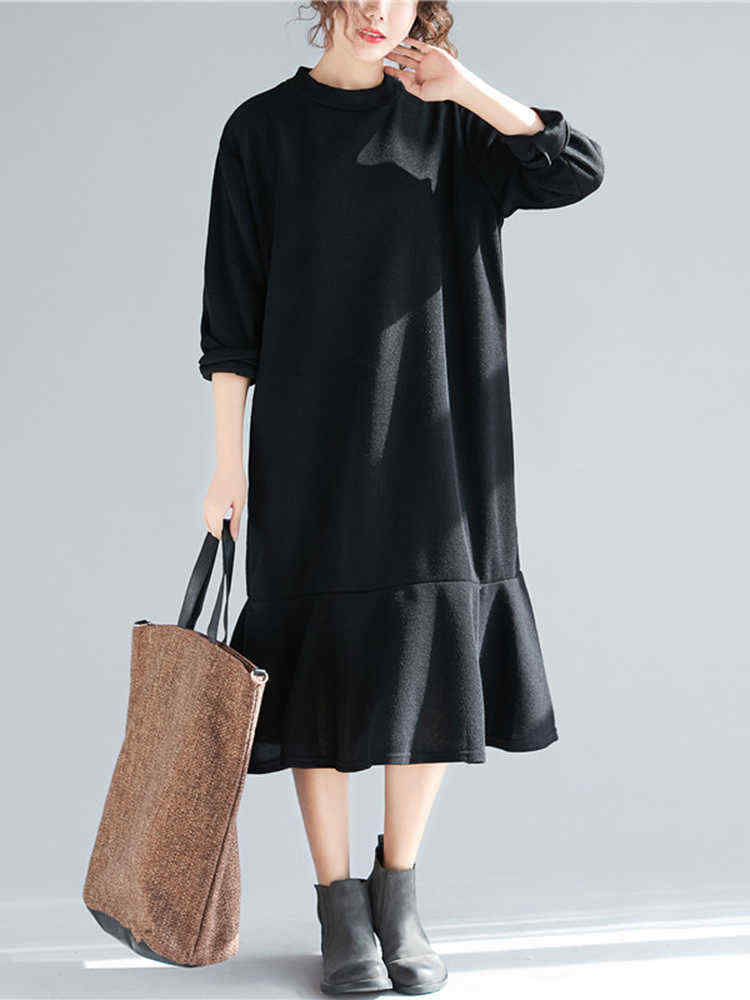 Plus-Size-Casual-Crew-Neck-A-line-Winter-Knit-Dress-1389186