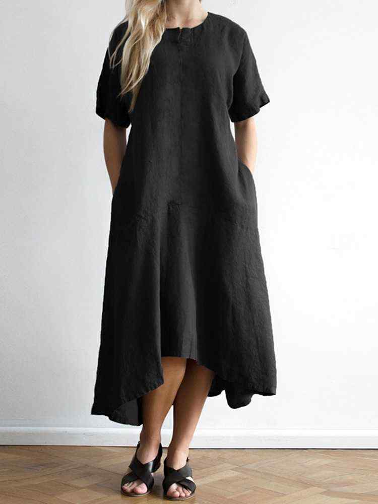 Plus-Size-Casual-Short-Sleeve-Irregular-Hem-Dress-1424180
