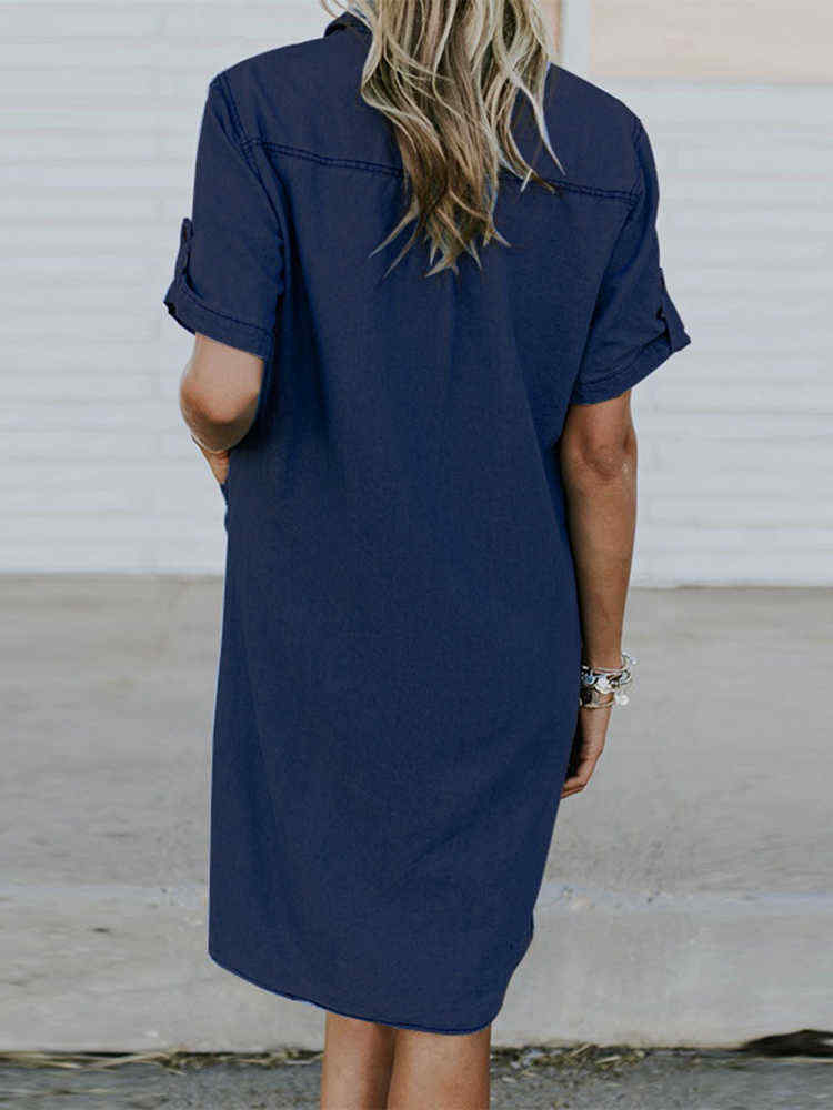 Plus-Size-Casual-Turn-down-Collar-Front-Pockets-Women-Shirt-Dress-1393473