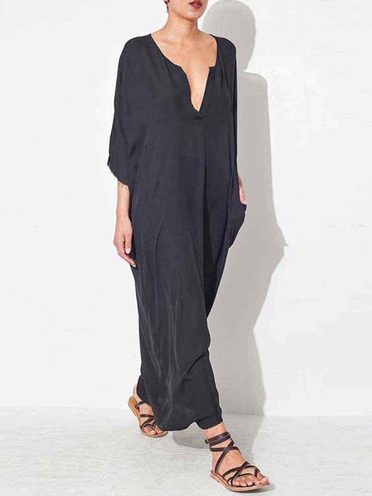 Plus-Size-Casual-V-neck-Half-Sleeve-Kaftan-Maxi-Dress-1405589