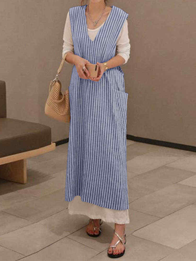 Plus-Size-Casual-V-neck-Sleeveless-Stripe-Maxi-Dress-with-Pockets-1385334