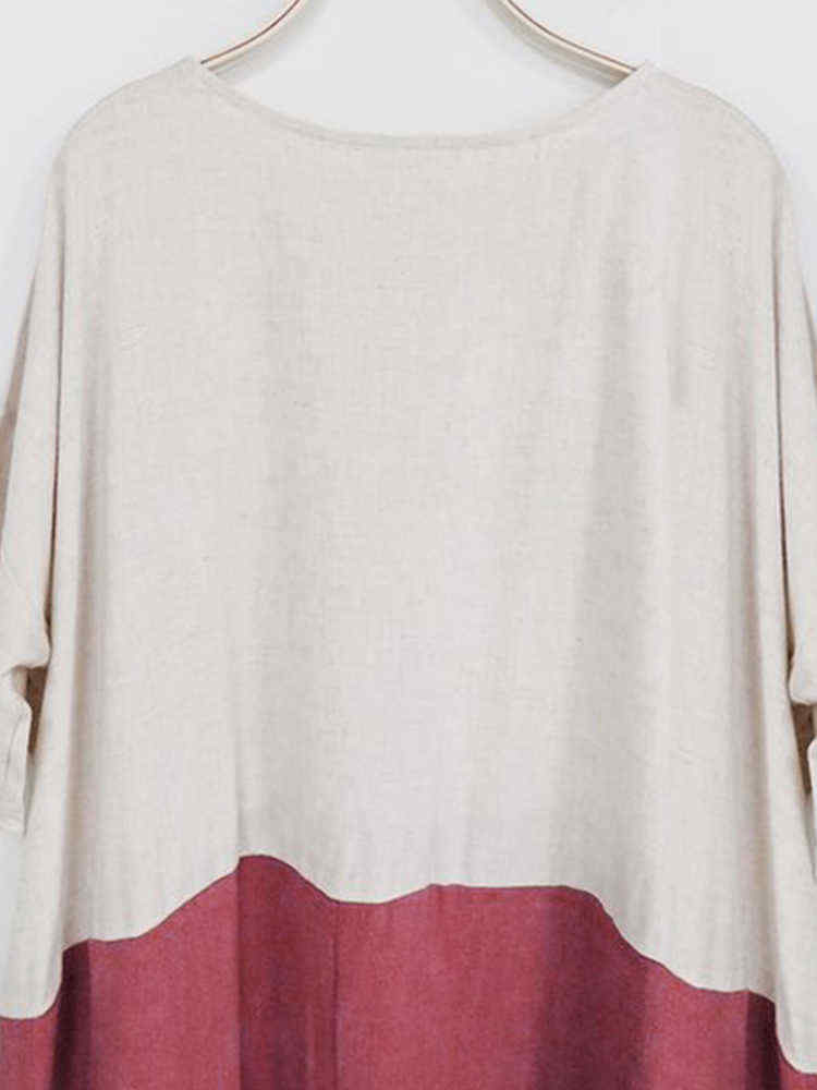 Plus-Size-Casual-Women-Color-Patchwork-Short-Sleeve-Dress-1248951