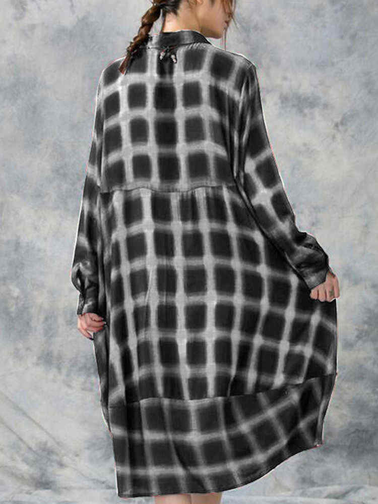 Plus-Size-Casual-Women-Loose-Plaid-Blouse-Dress-1241864