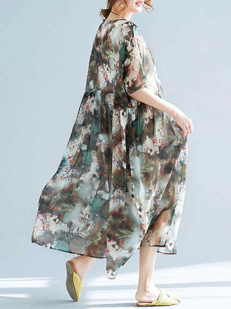 Plus-Size-Floral-Print-Batwing-Sleeve-Chiffon-Dress-1416371