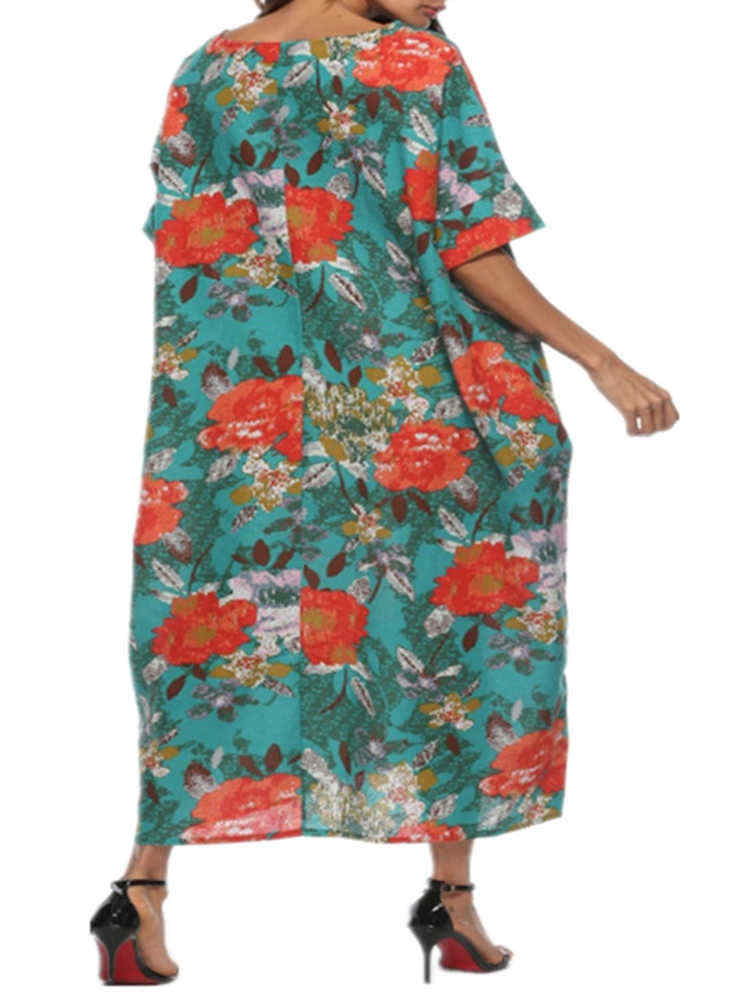 Plus-Size-Floral-Print-O-neck-Batwing-Sleeve-Baggy-Dress-with-Pockets-1443432