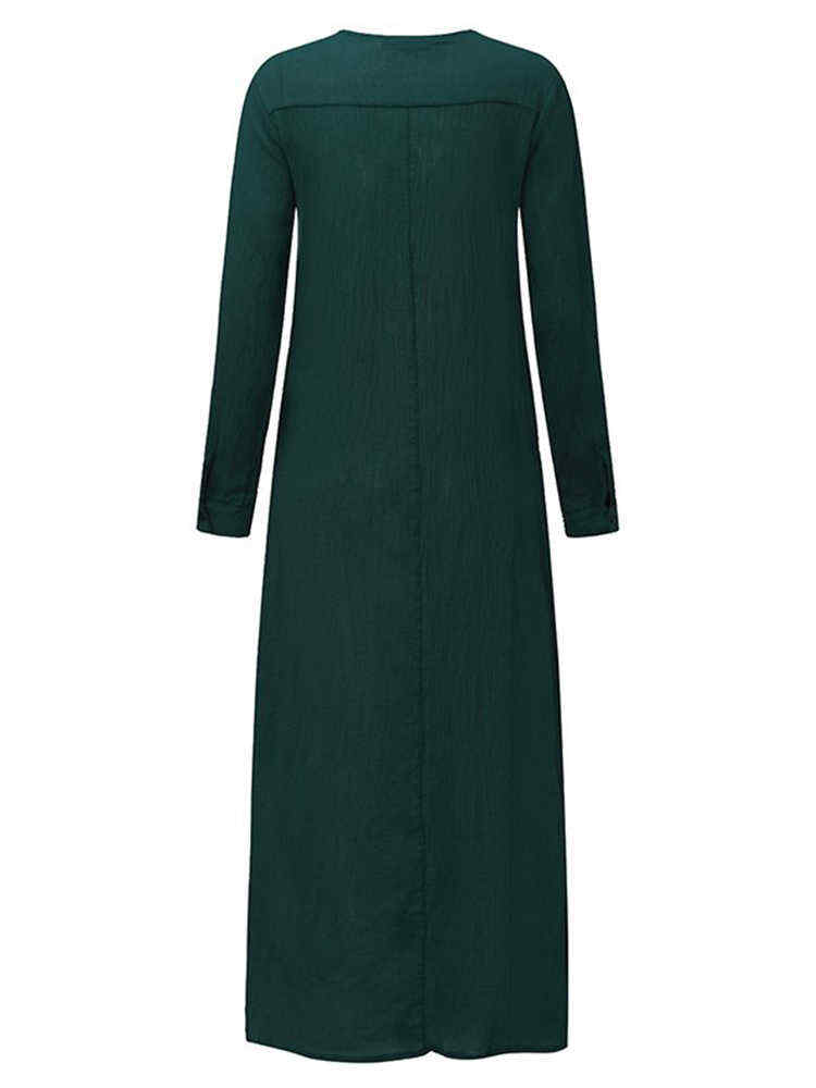 Plus-Size-V-neck-Long-Sleeve-Solid-Color-Side-Split-Maxi-Dress-1386013