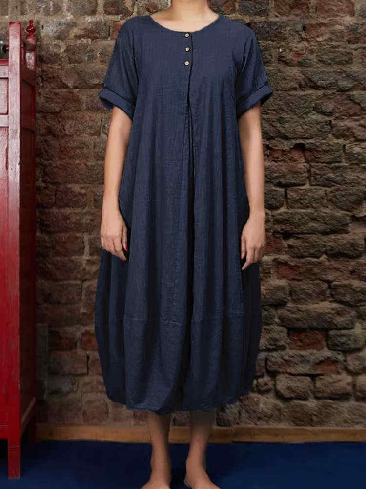 Plus-Size-Vintage-Crew-Neck-Short-Sleeve-Baggy-Dress-1414184