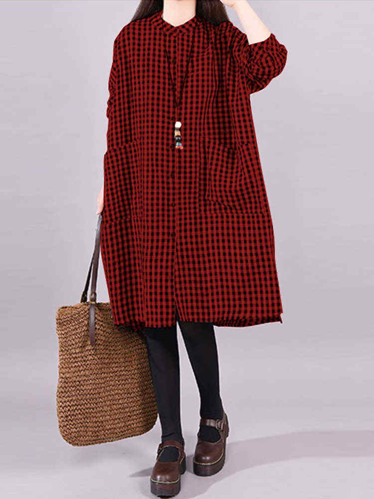 Plus-Size-Vintage-Plaid-Long-Sleeve-Women-Shirts-Dress-1400628