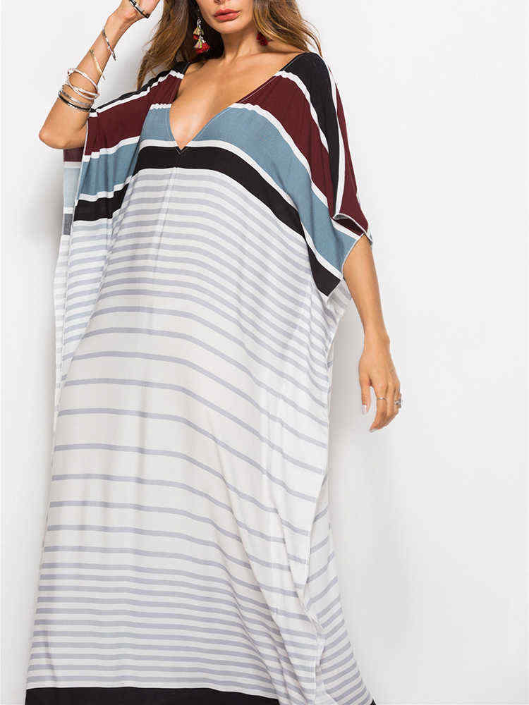 Plus-Size-Women-Bohemian-V-neck-Batwing-Sleeve-Maxi-Dress-1389605