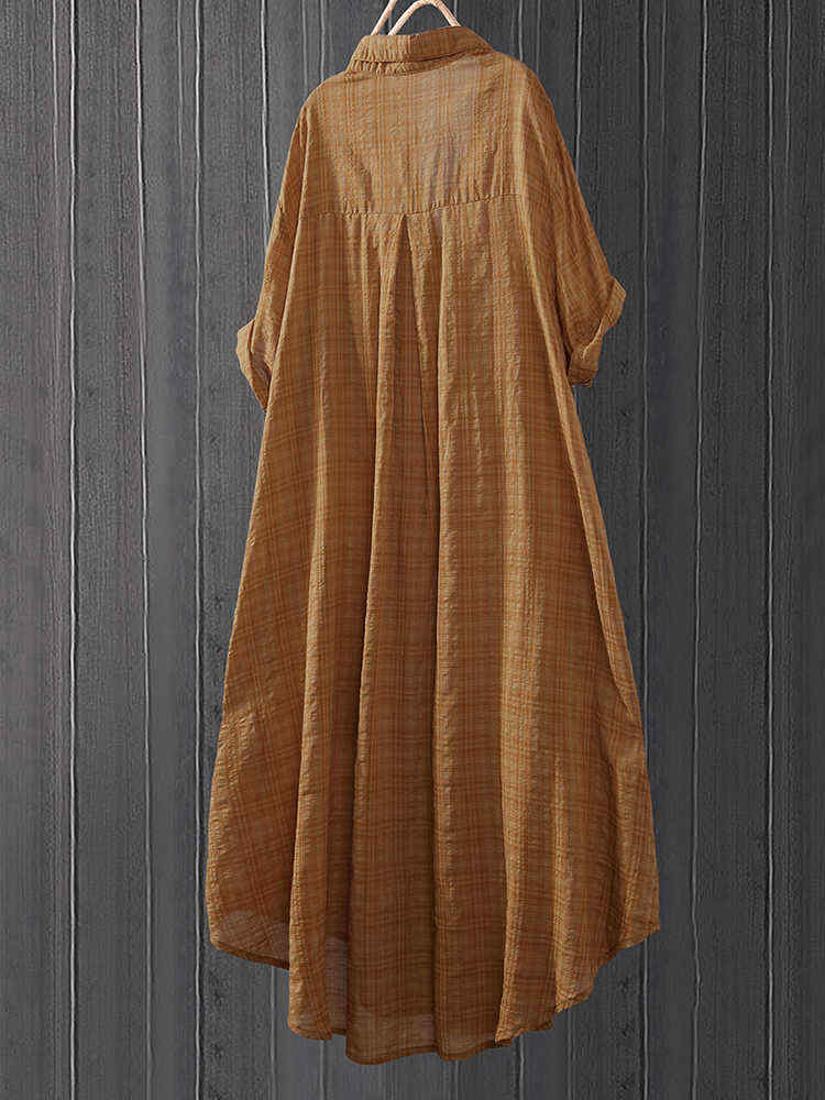 Plus-Size-Women-Button-Irregular-Hem-Plaid-Shirt-Dress-1528745