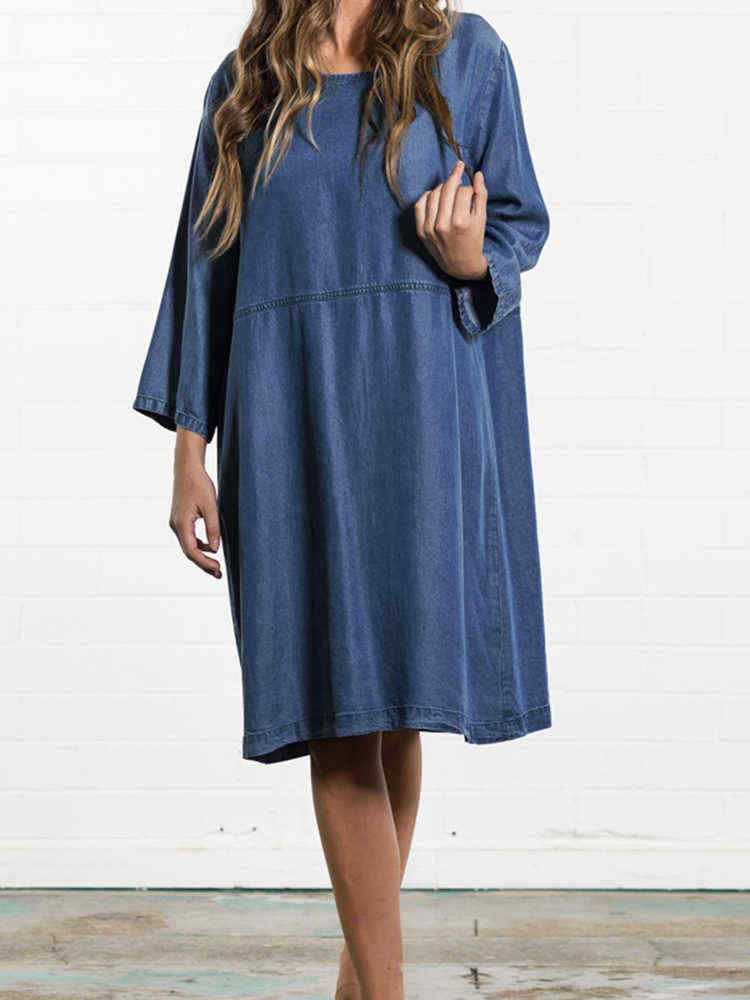 Plus-Size-Women-Casual-Round-Neck-34-Sleeve-Dress-1415701