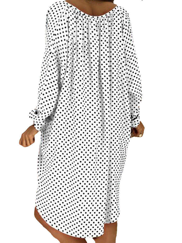 Polka-Dot-V-neck-Long-Sleeve-Loose-Plus-Size-Dress-1381601