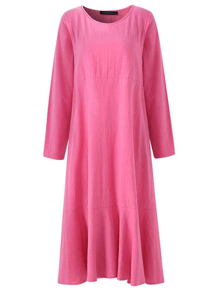 S-5XL-Casual-Women-Lotus-Hem-Long-Maxi-Dress-1247588