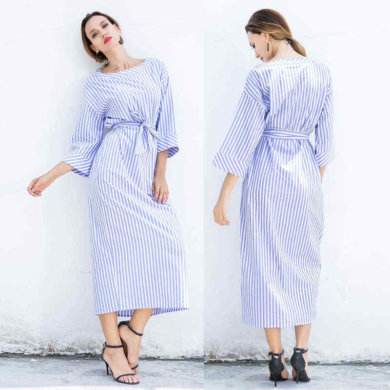 S-5XL-Casual-Women-Stripe-Long-Maxi-Dress-with-Belt-1248563