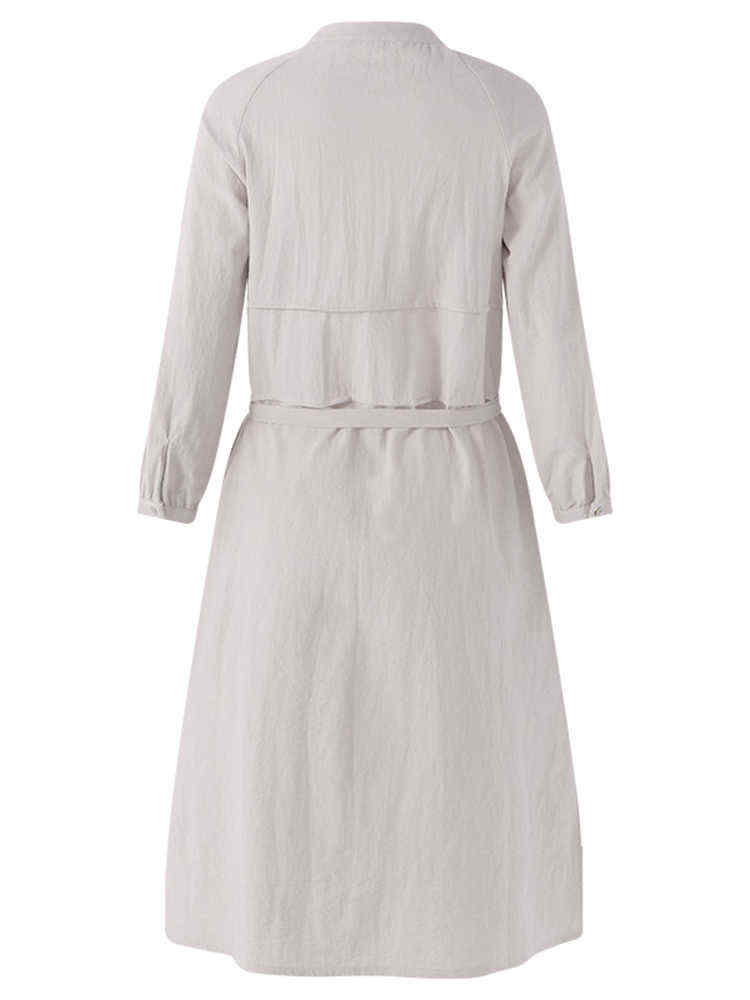 S-5XL-Crew-Neck-Button-Front-Linen-Side-Split-Shirt-Dress-1453856