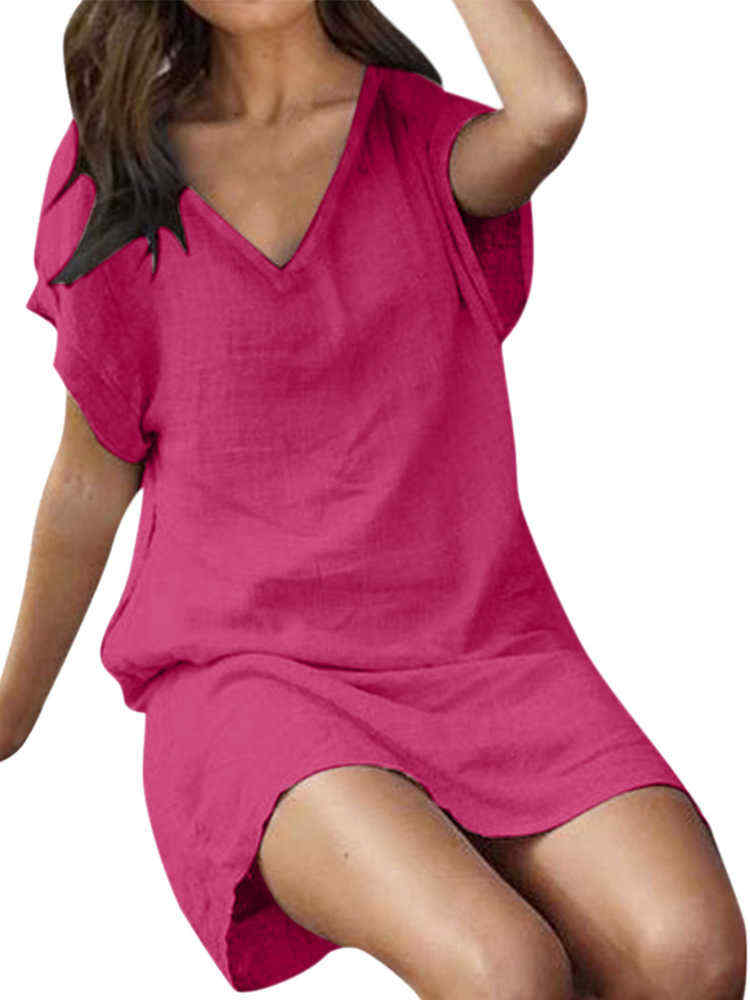 Solid-Color-V-neck-Short-Sleeve-Dress-for-Women-1529771