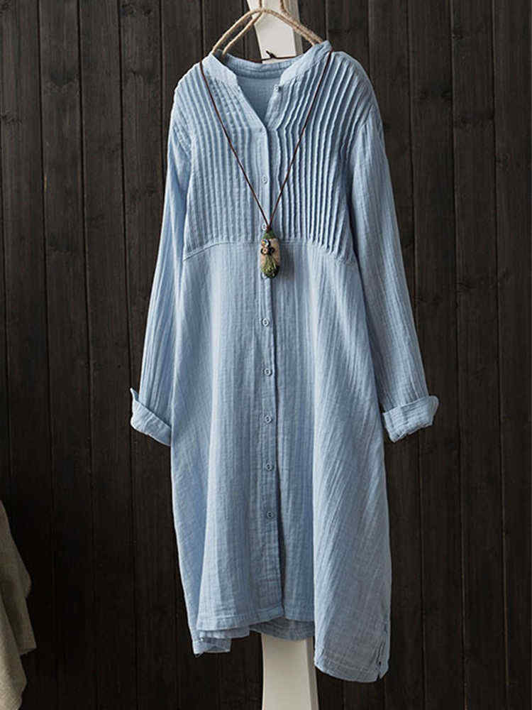 Vintage-Solid-Color-Button-Down-Band-Collar-Shirt-Dress-1529611