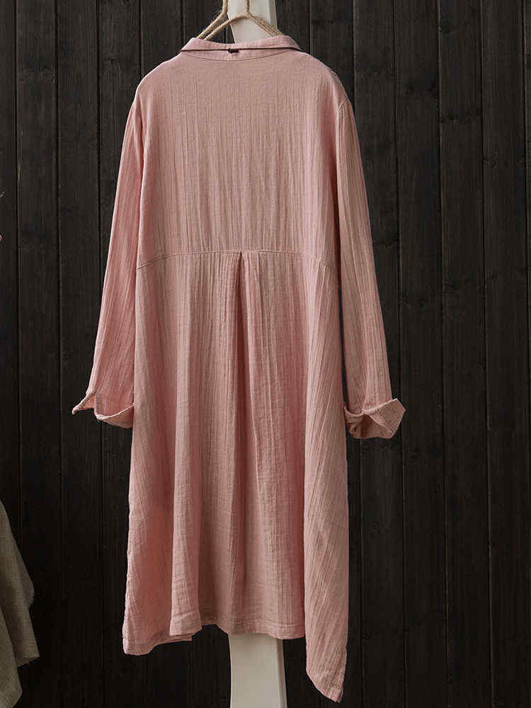 Vintage-Solid-Color-Button-Down-Band-Collar-Shirt-Dress-1529611