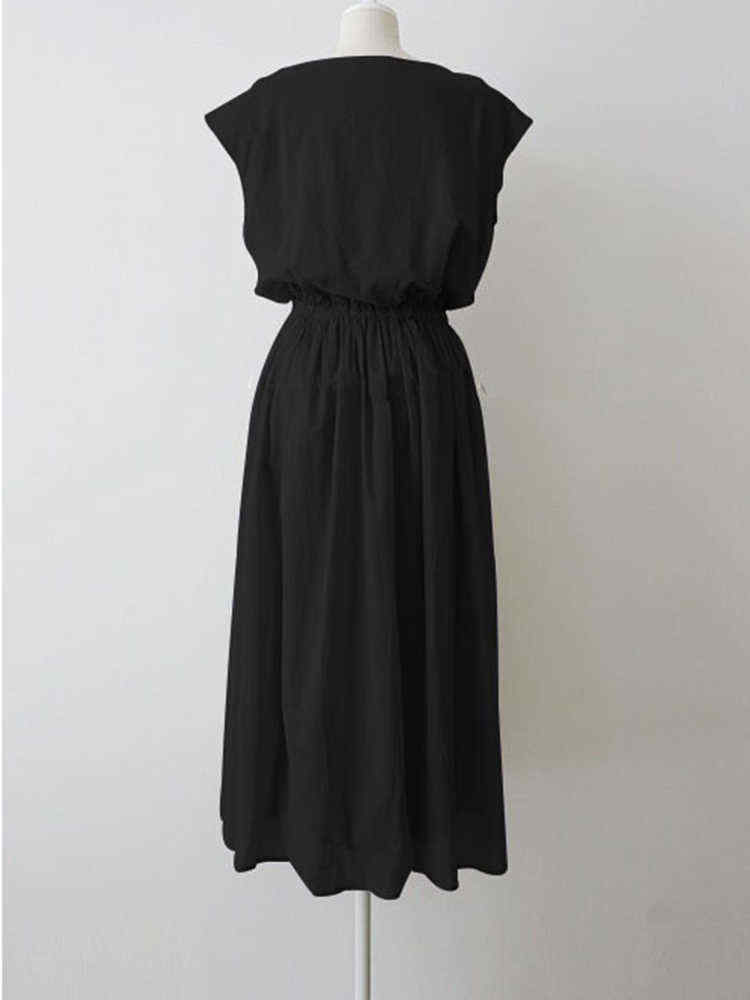 Vintage-Solid-Color-Drawstring-Loose-Dress-1529083