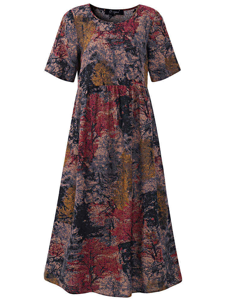 Vintage-Women-Floral-Printed-Short-Sleeve-O-Neck-A-Line-Dress-1166795