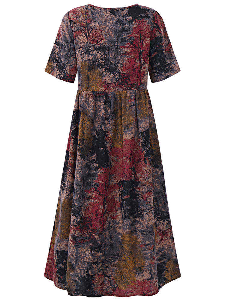 Vintage-Women-Floral-Printed-Short-Sleeve-O-Neck-A-Line-Dress-1166795