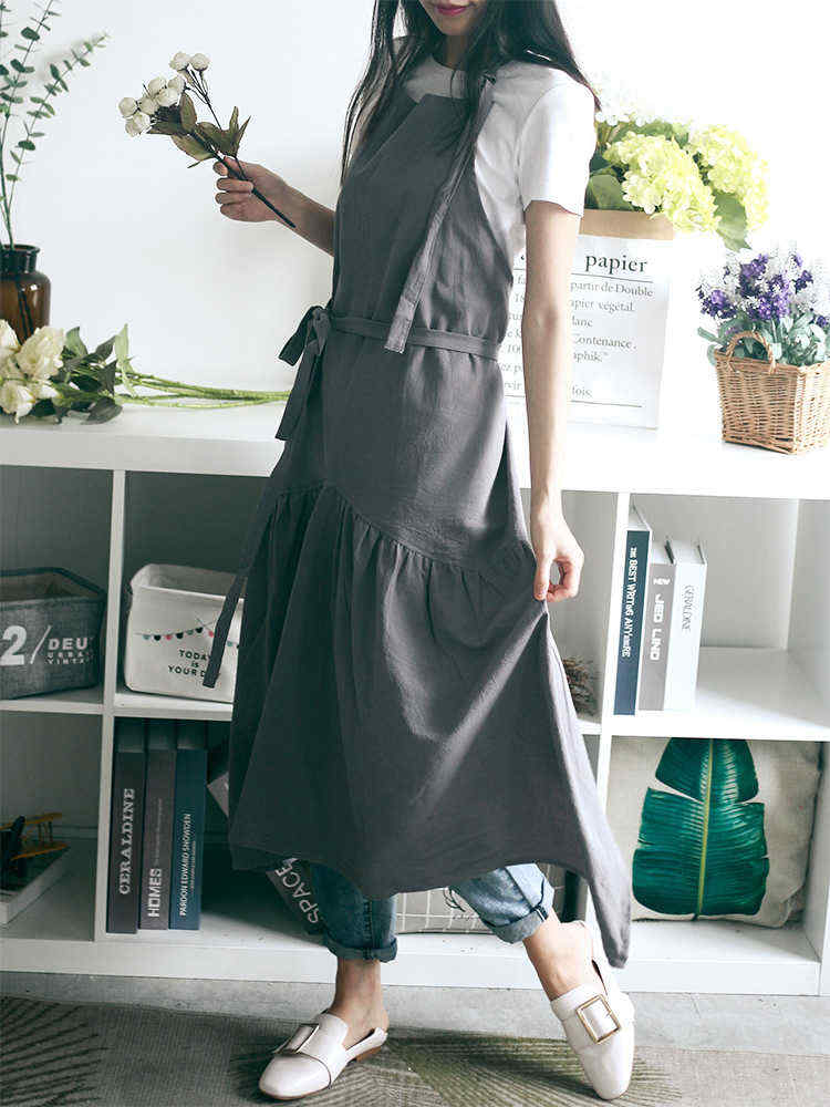 Vintage-Women-Japanese-Cotton-Linen-Solid-Color-Pleated-Long-Aprons-Dress-1364353