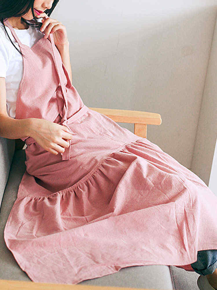Vintage-Women-Japanese-Cotton-Linen-Solid-Color-Pleated-Long-Aprons-Dress-1364353